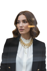 Brand New Layered Gold Tone Chain Necklace for Women, Chunky Mixed Link Statement Jewelry with Rhinestone Crescent Moon Charm, Adjustable 14-17 Inch, WN58