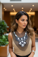 Brand New Black Lace Bib Necklace for Women, Zebra Bead Sequin Statement Jewelry with Long Adjustable Satin Ties, 20-35 Inch, WN64 (Copy)