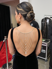 Gold Tone Rhinestone Waterfall Back Necklace, Open Back Wedding Dress Jewelry, Layered Bridal Back Chain, Clear Teardrop Drop WN80