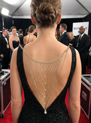 Gold Tone Rhinestone Waterfall Back Necklace, Open Back Wedding Dress Jewelry, Layered Bridal Back Chain, Clear Teardrop Drop WN80