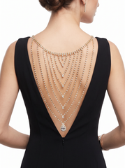 Gold Tone Rhinestone Waterfall Back Necklace, Open Back Wedding Dress Jewelry, Layered Bridal Back Chain, Clear Teardrop Drop WN80