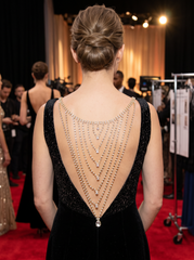 Gold Tone Rhinestone Waterfall Back Necklace, Open Back Wedding Dress Jewelry, Layered Bridal Back Chain, Clear Teardrop Drop WN80