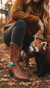 Brand New Women Gold Metal Chain Boot Bracelet Shoe Turquoise Blue Bead Charm Southwestern SET BC113