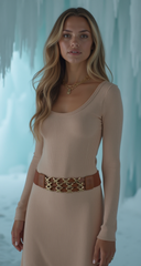 Cool Women Brown Stretch Band Beautiful Holiday Fashion Belt Gold Metal XX Charms S M