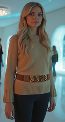 Cool Women Brown Stretch Band Beautiful Holiday Fashion Belt Gold Metal XX Charms S M