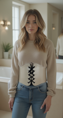 Women Extra Wide Nude Beige Fabric Corset Belt with Black Elastic Strap Sexy Look (Size S/M)