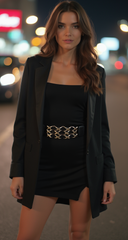 Black Stretch Waistband Fashion Belt Hip Waist Gold Metal XX Charm Fit S M