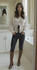 Women Extra Wide Nude Beige Fabric Corset Belt with Black Elastic Strap Sexy Look (Size S/M)