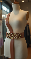 Brown Elastic Fashion Belt Gold Metal XX Charms Fit Size S M