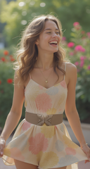 Cute Women Fashion Beige Elastic Waistband Casual Look Belt with Gold Metal Buckle S/M