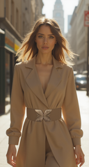 Cute Women Fashion Beige Elastic Waistband Casual Look Belt with Gold Metal Buckle S/M