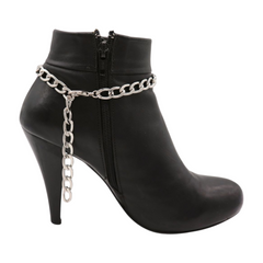 Brand New Women 2PCS Silver Metal Boot Chain Bracelet Shoe Anklet Long Horn Bull Charm Set Long Horn Bull Fashion Jewelry - A PAIR BC32