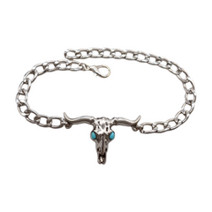 Brand New Women 2PCS Silver Metal Boot Chain Bracelet Shoe Anklet Long Horn Bull Charm Set Long Horn Bull Fashion Jewelry - A PAIR BC32