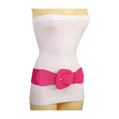 Brand New Women Fuchsia Pink Elastic Waistband Fashion Belt Big Buckle Size S M- WB23