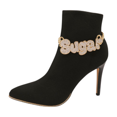 Brand New Women Gold Metal 2PCS Boot Chain Bracelet Shoe Anklet Bling Sugar Charm Fashion Jewelry Set - A PAIR BC5