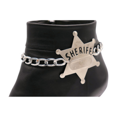 Brand New Women Silver Metal 2PCS Boot Chain Bracelet Shoe Anklet Star Sheriff Charm Fashion Jewelry Set - A PAIR BC6