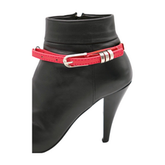 Brand New Women Red Strap 2PCS Boot Chain Bracelet Shoe Anklet Belt Buckle Charm Fashion Jewelry Set - A PAIR BC8