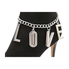 Brand New Women Silver Metal Western 2PCS Boot Chain Bracelet Shoe LOVE Charm Fashion Jewelry Set - A PAIR BC3