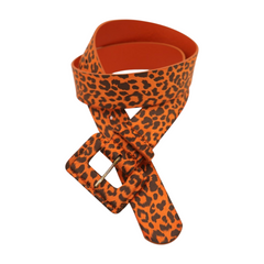 Brand New Women Orange Faux Leather Fashion Belt Black Cheetah Animal Print Leopard Buckle S M - WB40