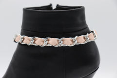 Brand New Women 2PCS Silver Metal Boot Chain Bracelet Pink Band Charm Shoe Anklet BC78