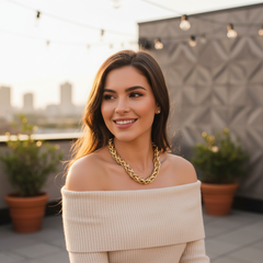 Hot Women Fashion Jewelry Necklace Gold Metal Chain Double Braided Links Twisted Gold Double Braided Chain Link Necklace