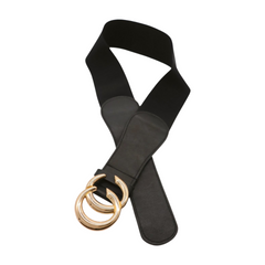 Brand New Women Black Elastic Waistband Wide Fashion Belt CC Metal Buckle Size S M - WB29