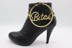 Brand New Women 2PCS Gold Metal Boot Chain Bracelet Bitch Charm Shoe Anklet BC72