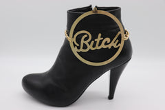 Brand New Women 2PCS Gold Metal Boot Chain Bracelet Bitch Charm Shoe Anklet BC72