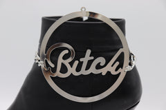 Brand New Women 2PC Silver Metal Boot Chain Bracelet BITCH Charm Shoe Anklet BC70