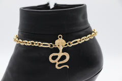Brand New Women 2PC Gold Boot Chain Bracelet Cobra Snake Charm Shoe Anklet BC68