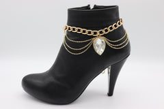 Brand New Women 2PCS Gold Boot Chain Bracelet Waves Bling Bead Charm Shoe Anklet BC66
