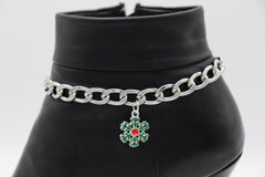 Brand New Women 2PCS Silver Boot Chain Bracelet Christmas Snowflake Charm Shoe Anklet BC48