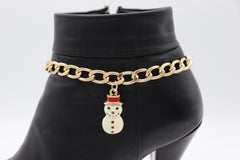 Brand New Women 2PCS Gold Metal Boot Chain Bracelet Snowman Charm Shoe Anklet A PAIR BC52