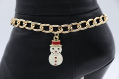 Brand New Women 2PCS Gold Metal Boot Chain Bracelet Snowman Charm Shoe Anklet A PAIR BC52