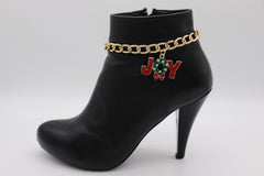 Brand New Women 2PCS Gold Metal Boot Chain Bracelet Joy Wreath Charm Shoe Anklet BC53