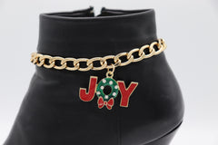 Brand New Women 2PCS Gold Metal Boot Chain Bracelet Joy Wreath Charm Shoe Anklet BC53