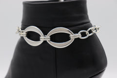 Brand New Women 2PCS Silver Boot Chain Bracelet Oval Links Charm Shoe Anklet BC61