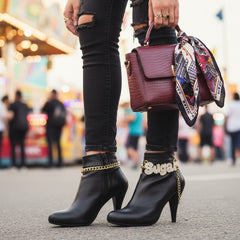 Brand New Women Gold Metal 2PCS Boot Chain Bracelet Shoe Anklet Bling Sugar Charm Fashion Jewelry Set - A PAIR BC5