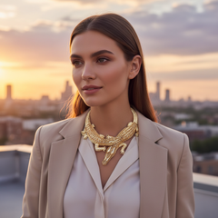 Bling Fashion Fancy Necklace Gold Metal Chain Crocodile Alligator Pendant