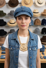 Brand New Women Gold Chunky Chain Necklace Women Large Badge Shield Pendant Statement Jewelry - WN47