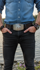 NEW Horse Profile Silver Metal Rectangular Belt Buckle