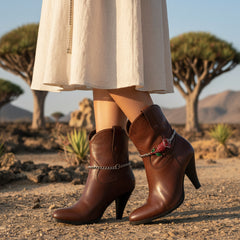 Brand New Women Silver Metal Boot Chain Bracelet Shoe Anklet Red Flower Charm SET BC169