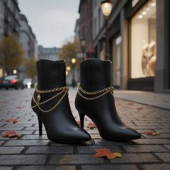 Brand New Women Gold Metal Chain Boot Bracelet Shoe Anklet Lion Head + Waves Charm SET BC123