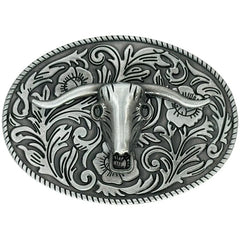 NEW Men Women Silver Metal Buckle Western Bull Long Horn TX Cow Oval Casual Wear