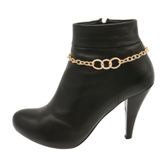 Women Gold Metal Chain Boot Bracelet Shoe 3 Links Charm