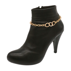 Women Gold Metal Chain Boot Bracelet Shoe 3 Links Charm
