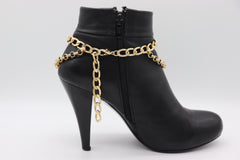 Brand New Women 2PCS Gold Metal Boot Chain Bracelet Shoe Anklet Flower Charm Set Fashion Jewelry - A PAIR BC36