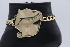Brand New Women 2PCS Gold Metal Boot Chain Bracelet Artsy Charm Sculpture Shoe Anklet BC57