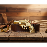 New Men Women Buckle Gold Metal Western Cowboy Pistol Revolver Gun Weapon Skull Unisex