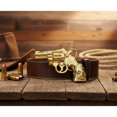 New Men Women Buckle Gold Metal Western Cowboy Pistol Revolver Gun Weapon Skull Unisex